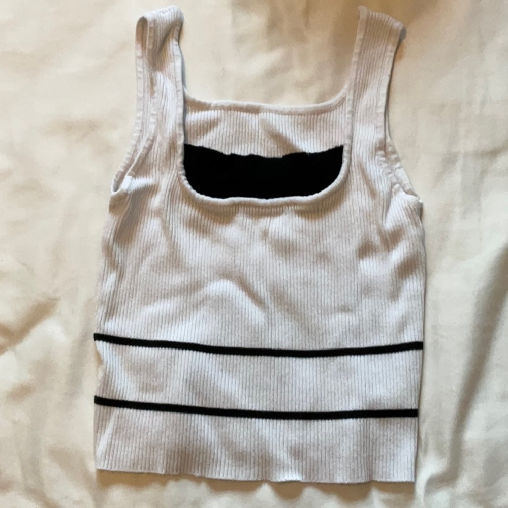 White and Black Ribbed Tank Top